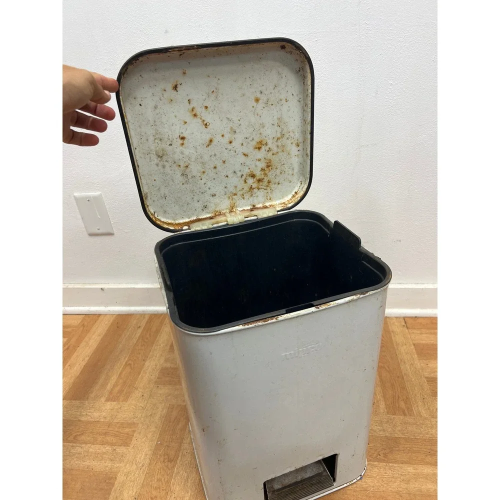 Vintage Mipro White Metal Step Trash Can Retro Industrial Kitchen Waste Bin MCM